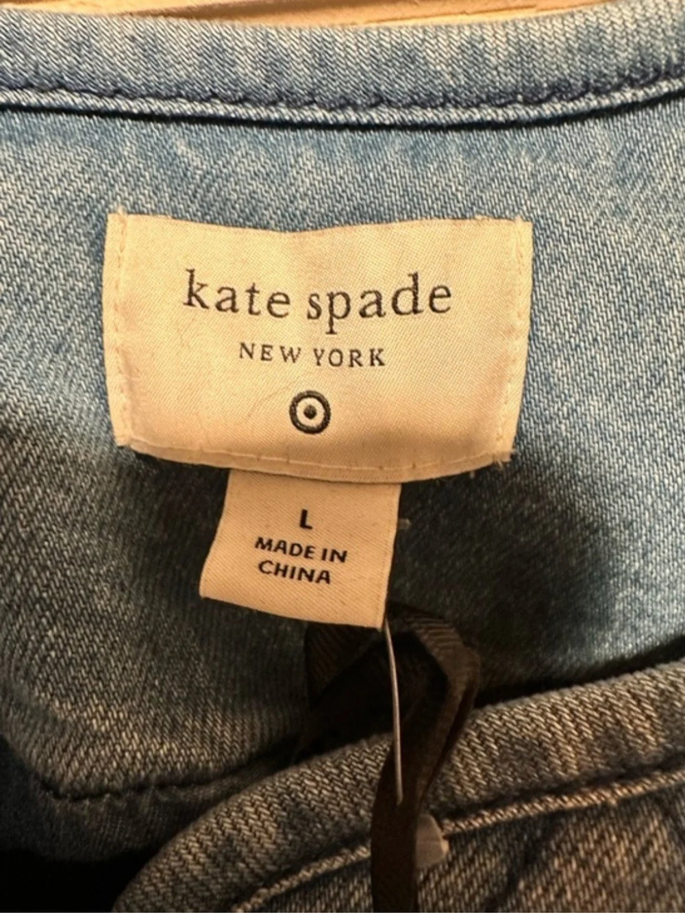 kate spade Quilted Light Blue Crop Denim Jacket W/ Pearl Buttons Size Large NWT